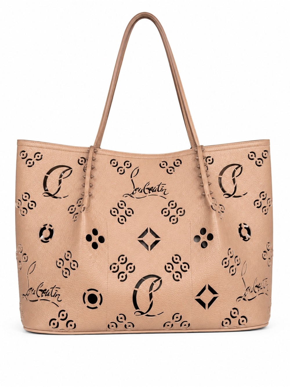 Christian Louboutin Cabarock Loubinthesky Large Leather Tote Leche Taupe Spiked - Picture 3 of 10